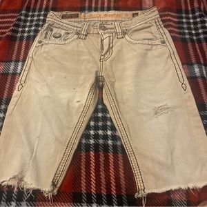 rock revival Straight Alton Cut Into Shorts-Grunge Style With Some Stains Front